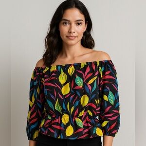 🍋Tabitha Yellow and Black Relaxed Off-the-Shoulder Top 🍋